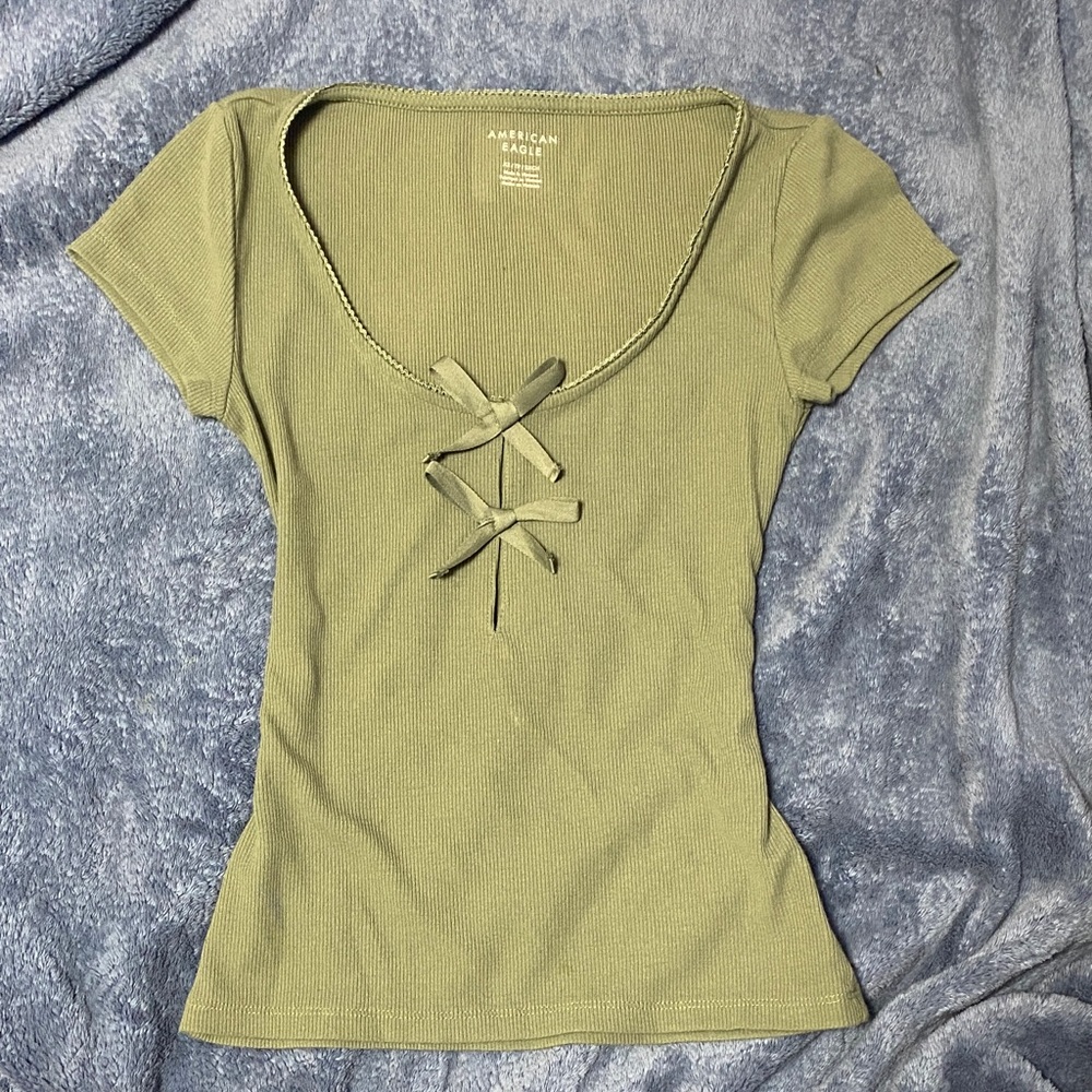 American eagle Sage Green Lace-Up Women's Tee